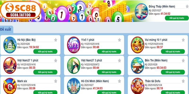 Các trò chơi xổ số SC88 siêu hấp dẫn